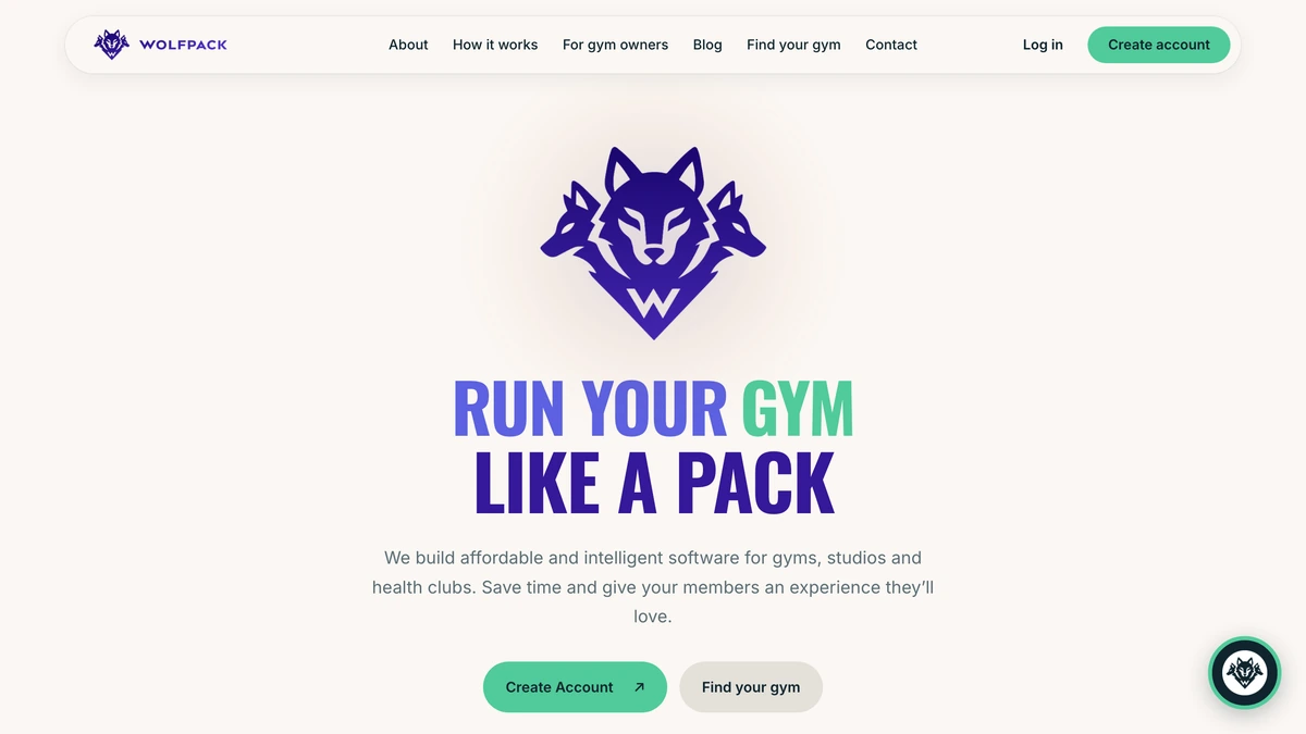 The Wolfpack landing page, headed “Run Your Gym Like A Pack”